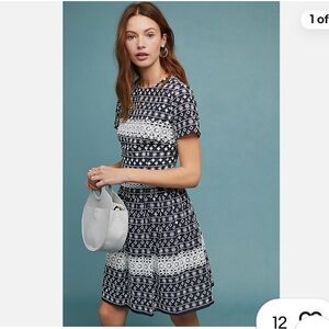 Anthropologie Navy and White Patterned Dress